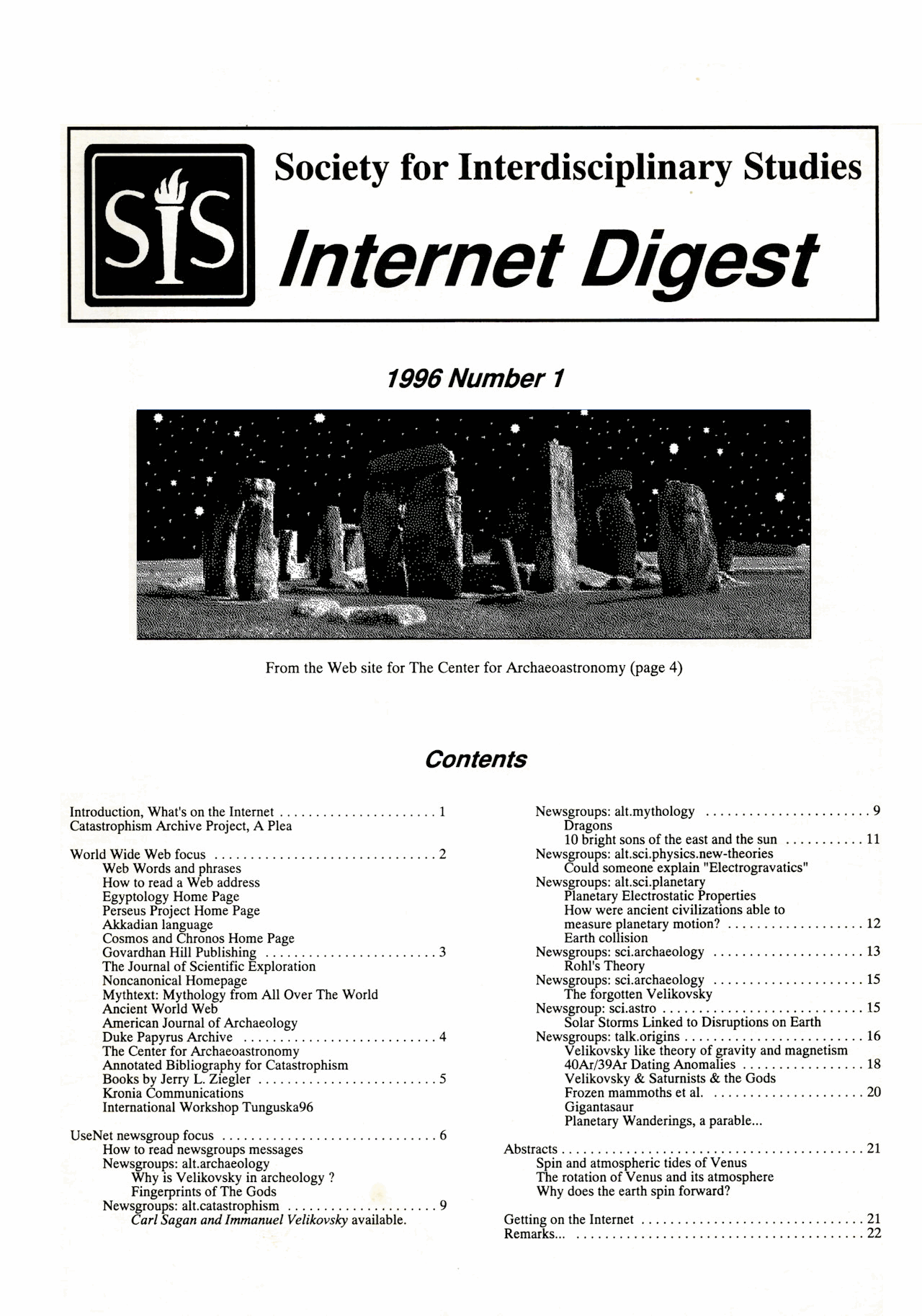 SIS Internet Digest 1996-1 cover